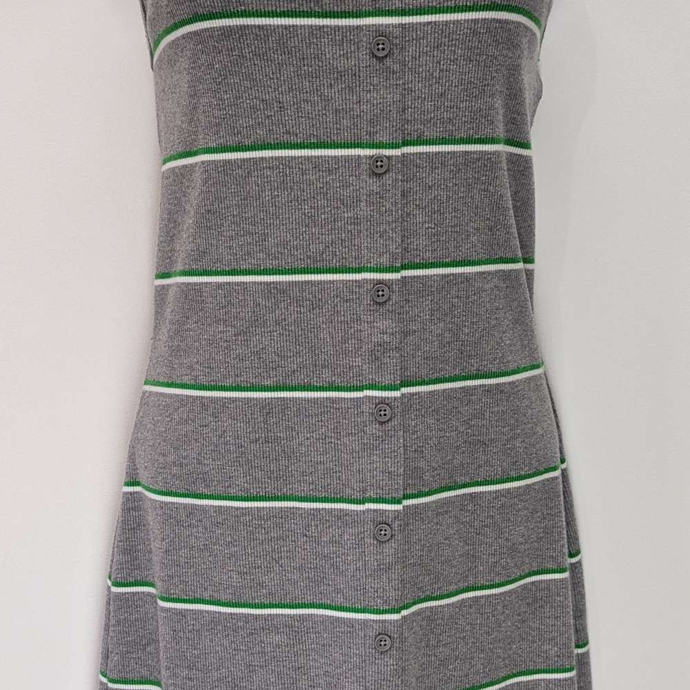 VANS Grey Green Striped Tank Dress with faux button front size Medium